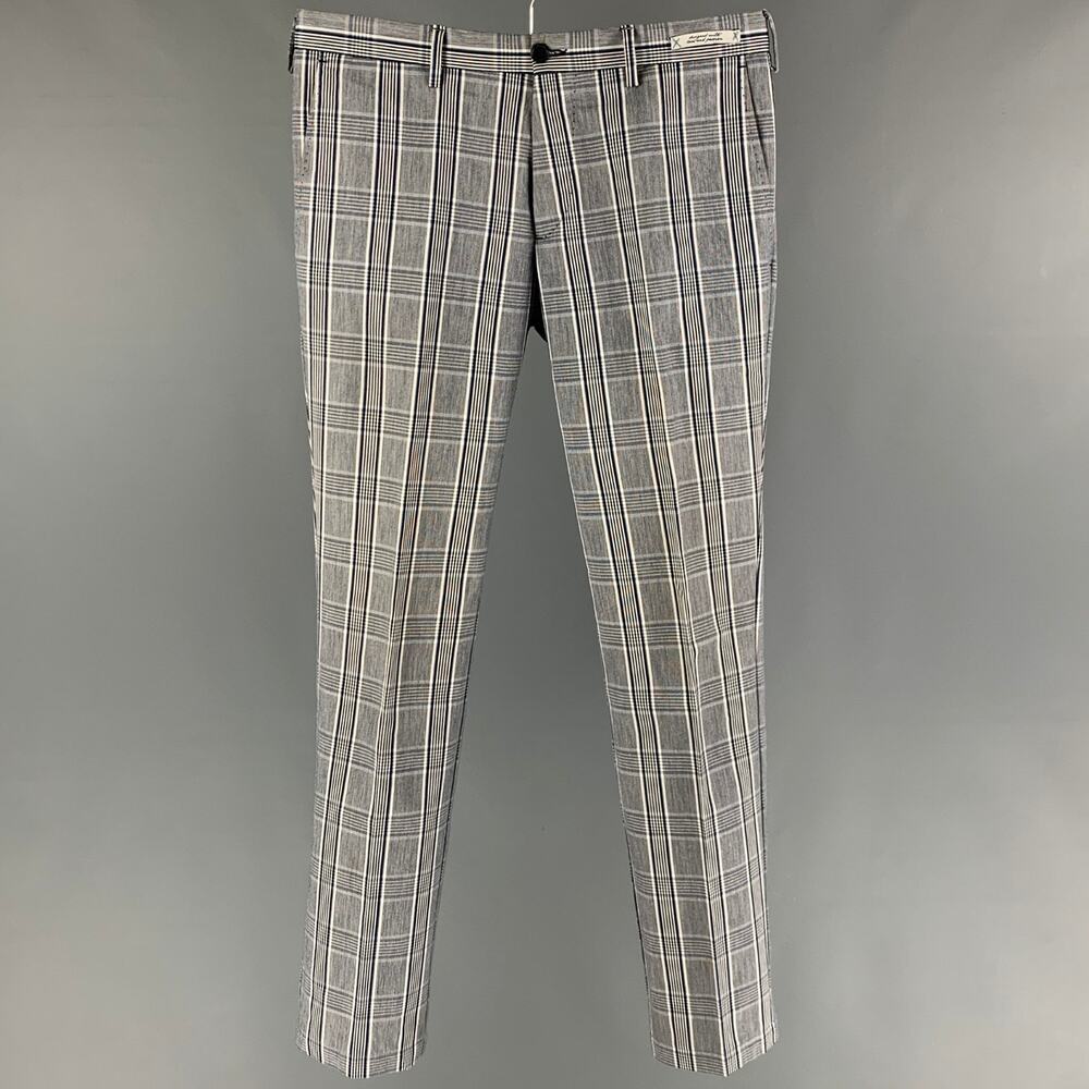 PAUL TAYLOR Size 29 Navy White Plaid Cotton Polyester Zip Fly Pants
